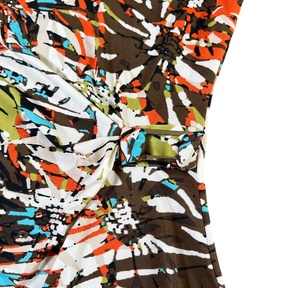 Bacci Floral Abstract Print Ruched Midi Dress Sz L Stretch Retro Chic - Picture 4 of 7